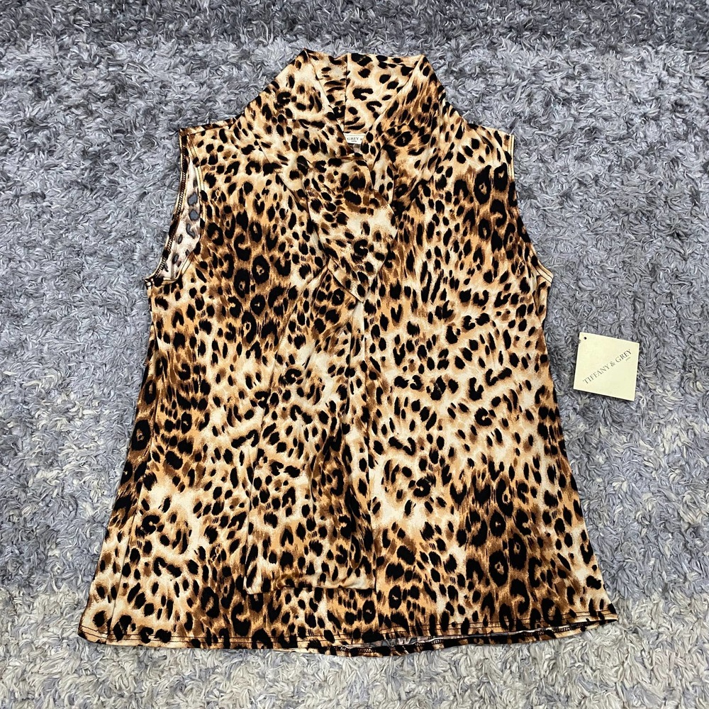 Tiffany & Grey Petite XL Cheetah Print Work Shirt Sleeveless Blouse